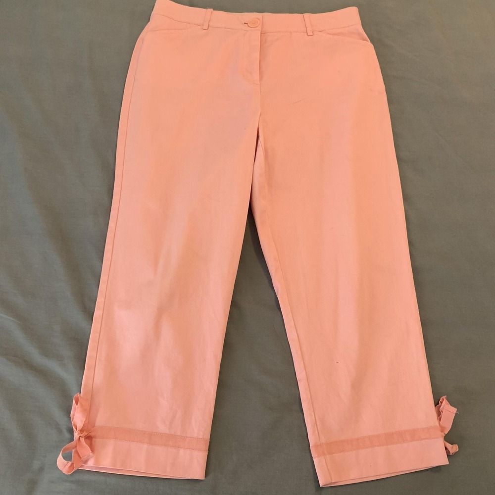 Counterparts Capri Pants Womens 10 Pink Twill Bow Hem Stretch Crop Casual Summer